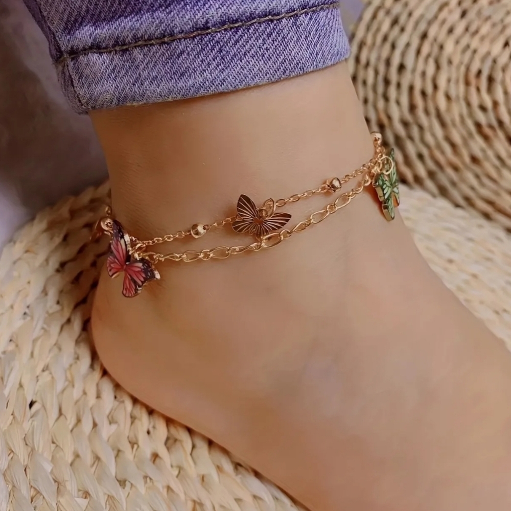 Boho Butterfly Layered Ankle Bracelet